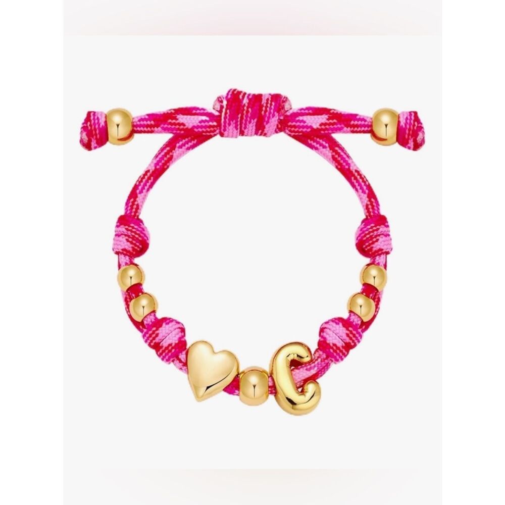 NEW 14K Gold-Plated Knotty Bubble Letter Initial Heart Bracelet